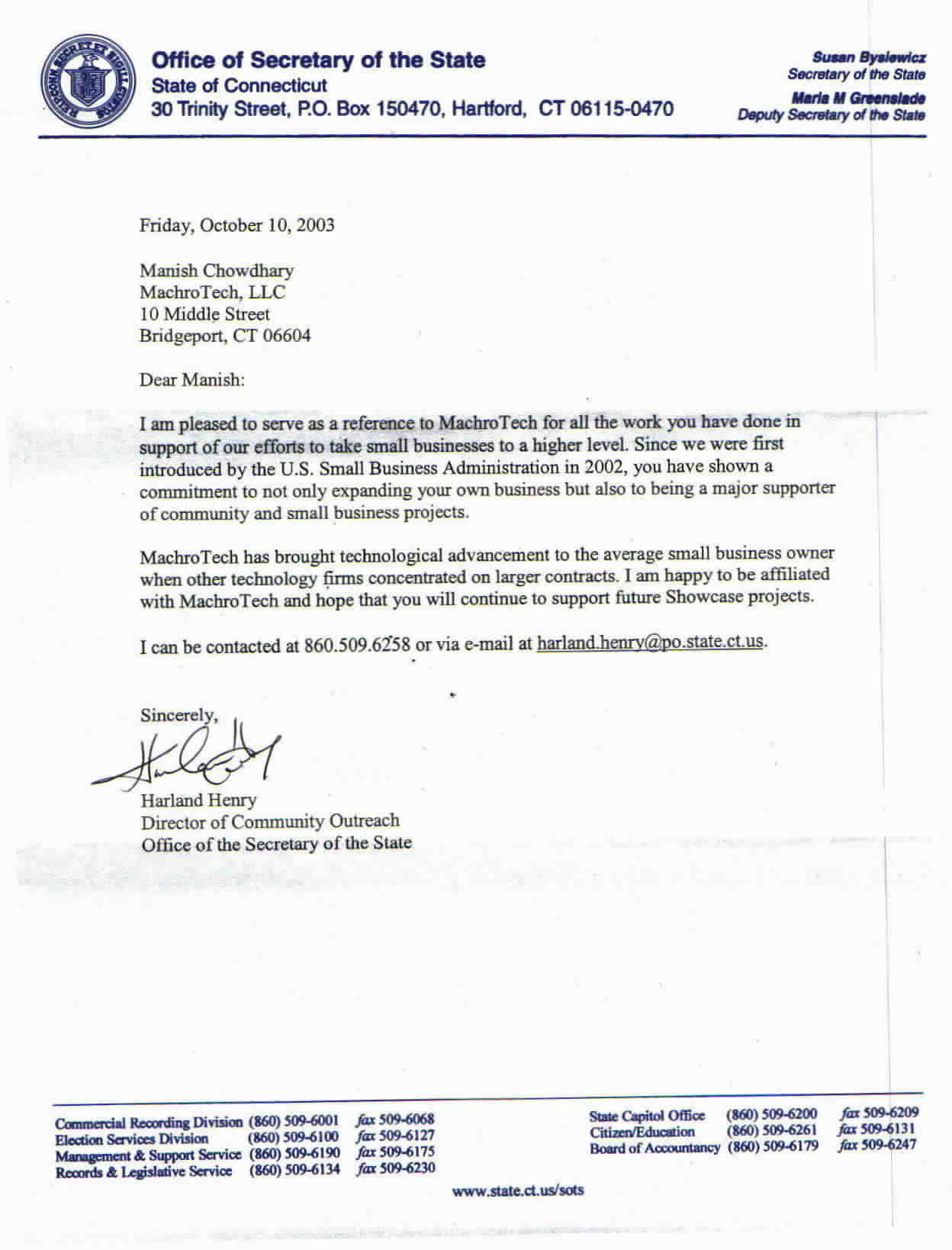 Read what CT Secretary of State's Office has to say about MachroTech